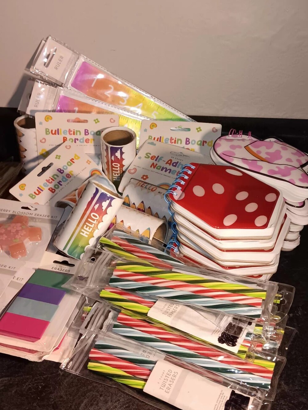 Assorted Home Schoo Supplies - Red Polka Dot Notebooks 70 Piece Set